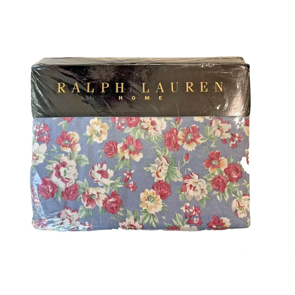 Vtg New Ralph Lauren Hope Floral Blue FULL Deep Fitted Sheet NIP